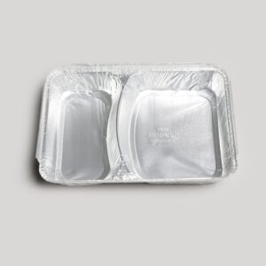 Barquette rectangulaire en aluminium - 2 compartiments + Couvercle [8582B]