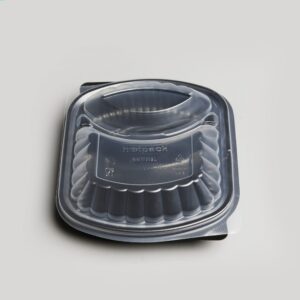 Barquette rectangulaire à base noire - 2 Compartiments + Couvercle [BBMW2BHP]