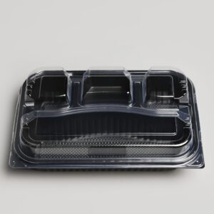 Barquette rectangulaire noire - 4 Compartiments +Couvercle [BBR4B]